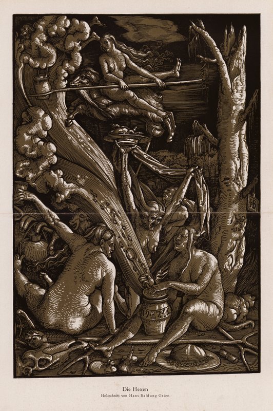 Cadıların Şabat Günü (tahta baskı) by Hans Baldung Grien