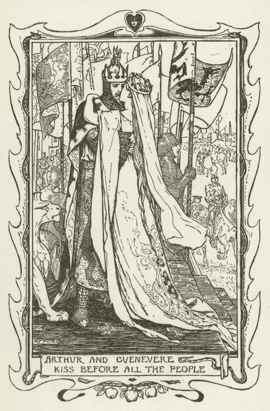 Arthur ve Guenevere herkesin önünde öpüşüyor by Henry Justice Ford