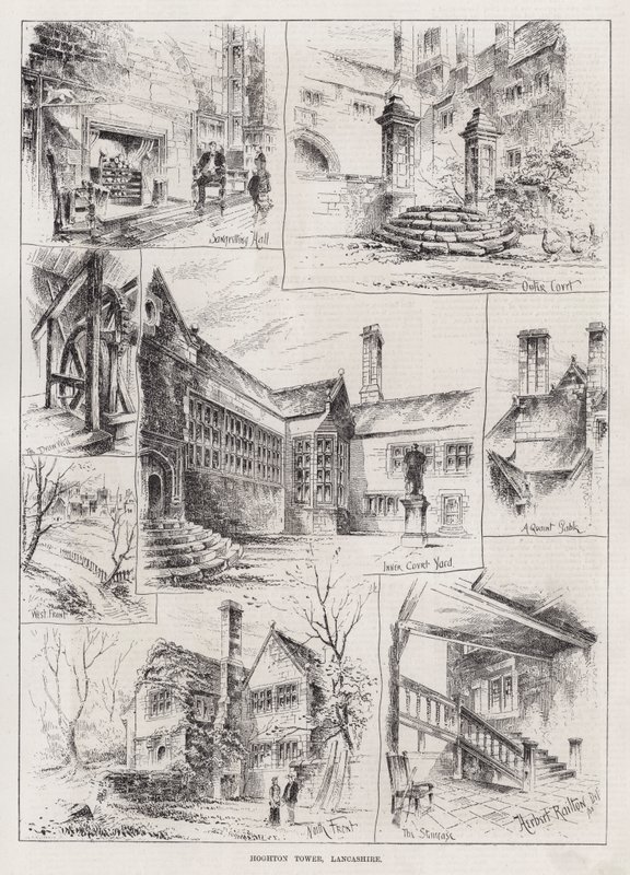 Hoghton Kulesi, Lancashire (gravür) by Herbert (after) Railton