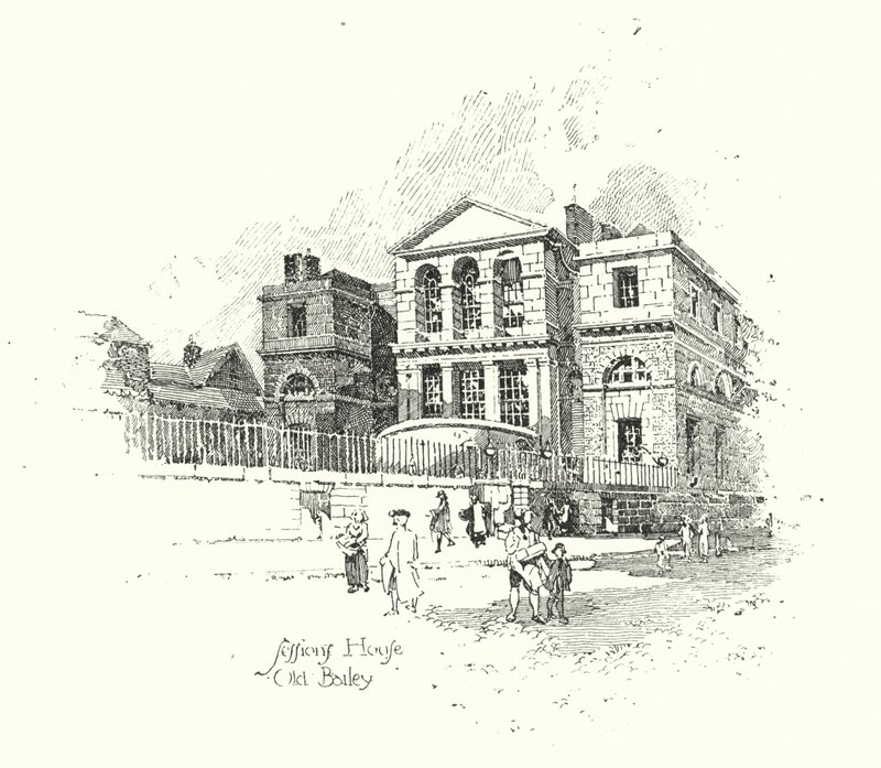 Sessions House, Old Bailey, Londra (lito) by Herbert (after) Railton