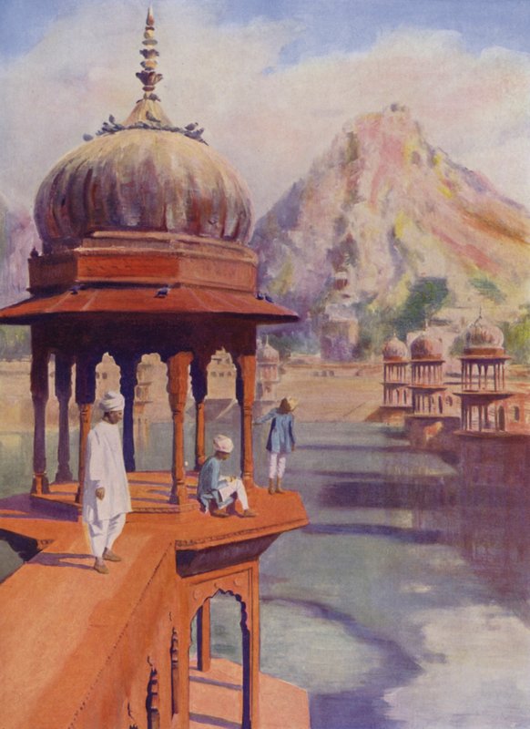 Kutsal Tank, Alwar, Rajasthan, Hindistan (renkli fotoğraf) by Herbert Ponting