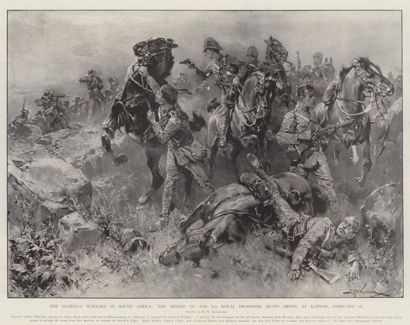 Güney Afrika'daki Gerilla Savaşı, Klippan'daki 2. Kraliyet Süvarilerine (İskoç Grileri) Kaza, 18 Şubat by Hermanus Willem Koekkoek
