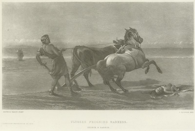 Ulysses delilik numarası yapıyor (gravür) by Heywood Hardy