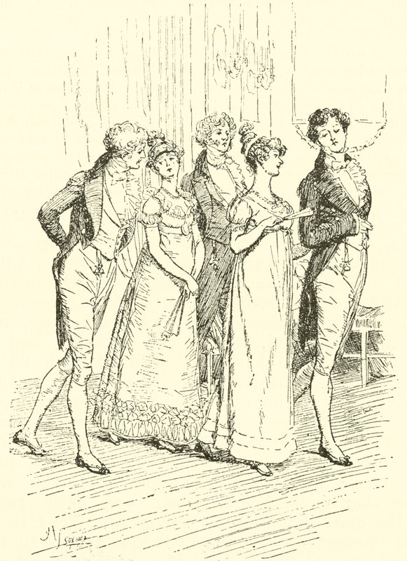 Netherfield partisi balo salonuna giriyor by Hugh Thomson