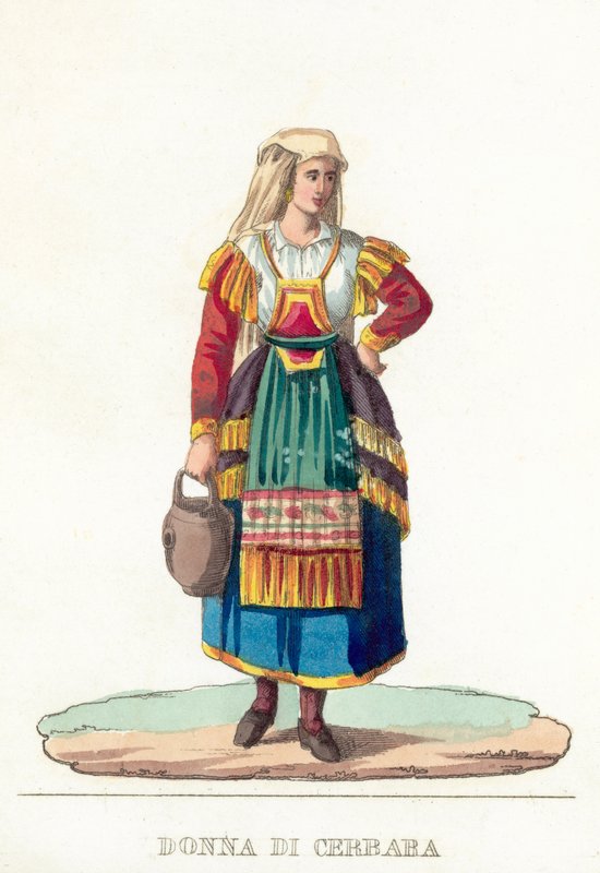 Donna Di Cerbara (renkli gravür) by Italian School