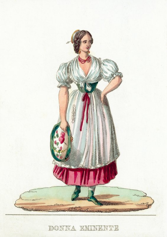 Donna Eminente (renkli gravür) by Italian School