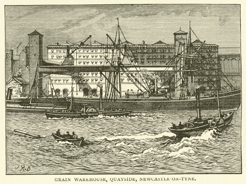 Tahıl Deposu, Quayside, Newcastle-on-Tyne (gravür) by J.R. Brown