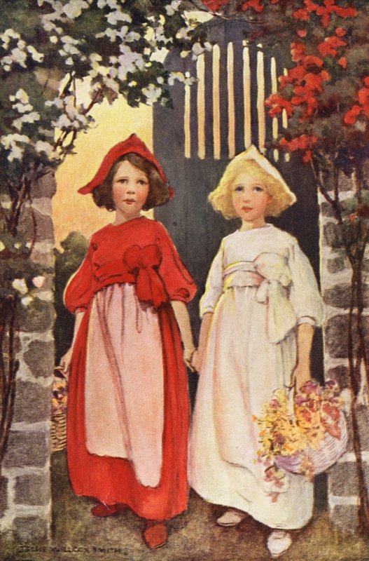 Pamuk Prenses ve Gül Kırmızısı (renkli litho) by Jessie Willcox Smith