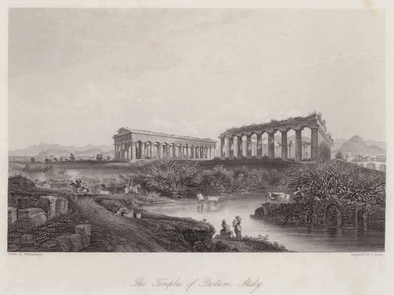 Paestum Tapınakları, İtalya (gravür) by Johan Wolfensberger