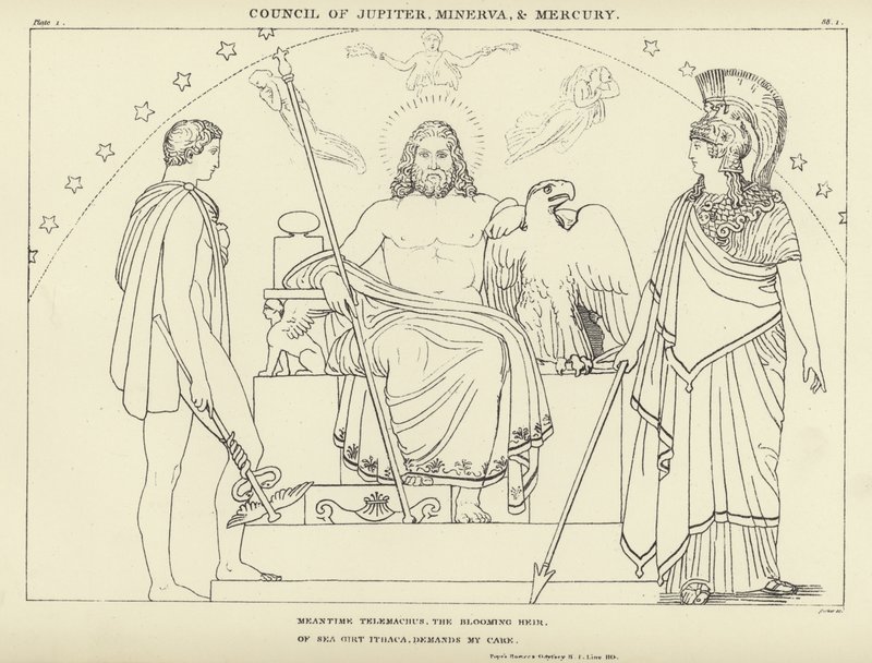 Jüpiter, Minerva ve Merkür Konseyi by John Flaxman