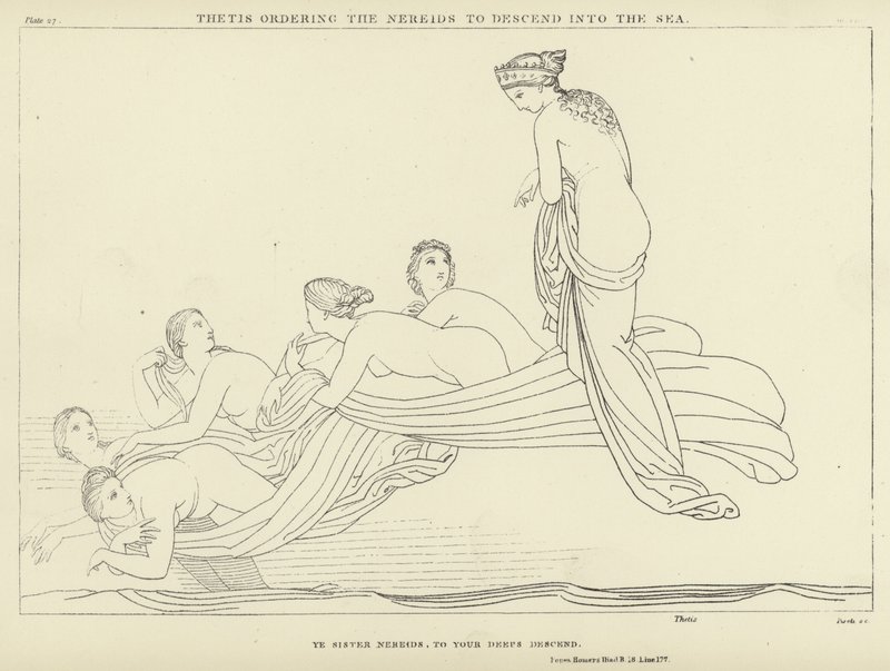 Thetis, Nereidlere denize inmelerini emrediyor. by John Flaxman