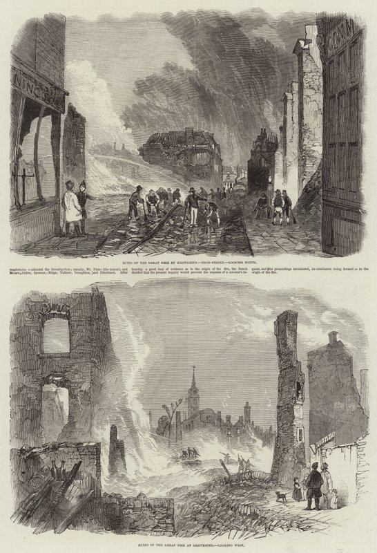 Ruins of the Great Fire at Gravesend  by John Skinner Prout