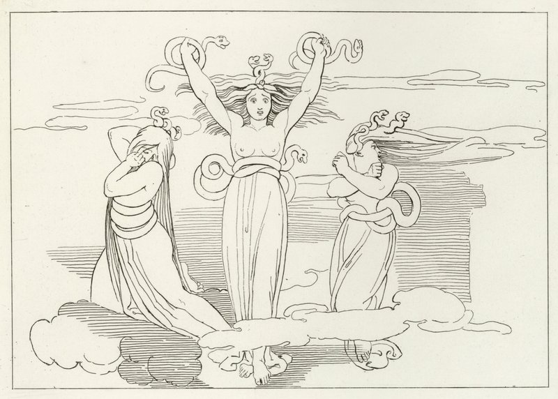 Furies, Cehennem, Canto 9 (gravür) by John (after) Flaxman
