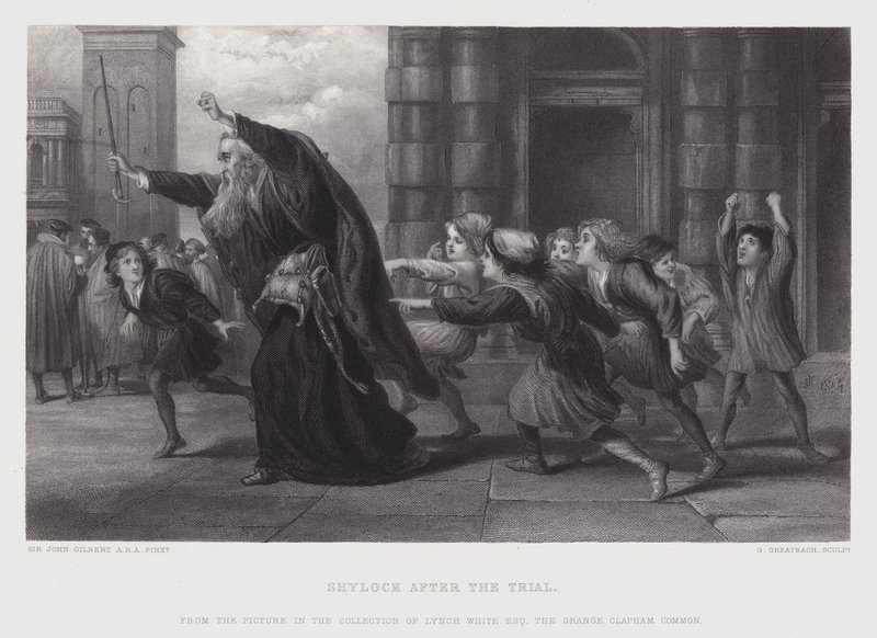 Yargılamadan sonra Shylock (gravür) by John (after) Gilbert