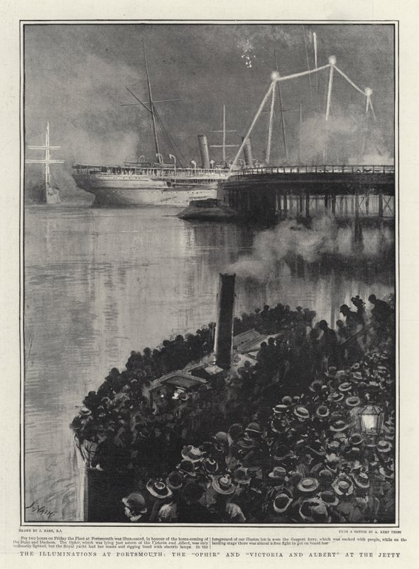 Portsmouth, Ophir ve Victoria ve Albert İskelesindeki Aydınlatmalar by Joseph Nash