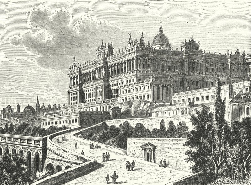 Kraliyet Sarayı, Madrid, İspanya (gravür) by Karl Muller