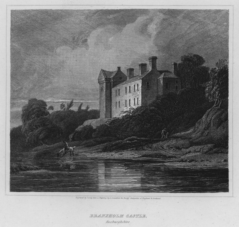Branxholm Kalesi, Roxburghshire (gravür) by Luke (after) Clennell