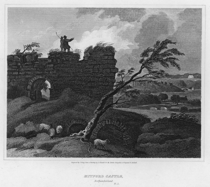Mitford Kalesi, Northumberland (gravür) by Luke (after) Clennell