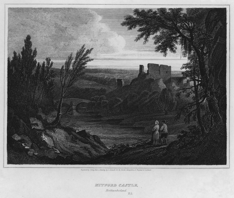 Mitford Kalesi, Northumberland (gravür) by Luke (after) Clennell