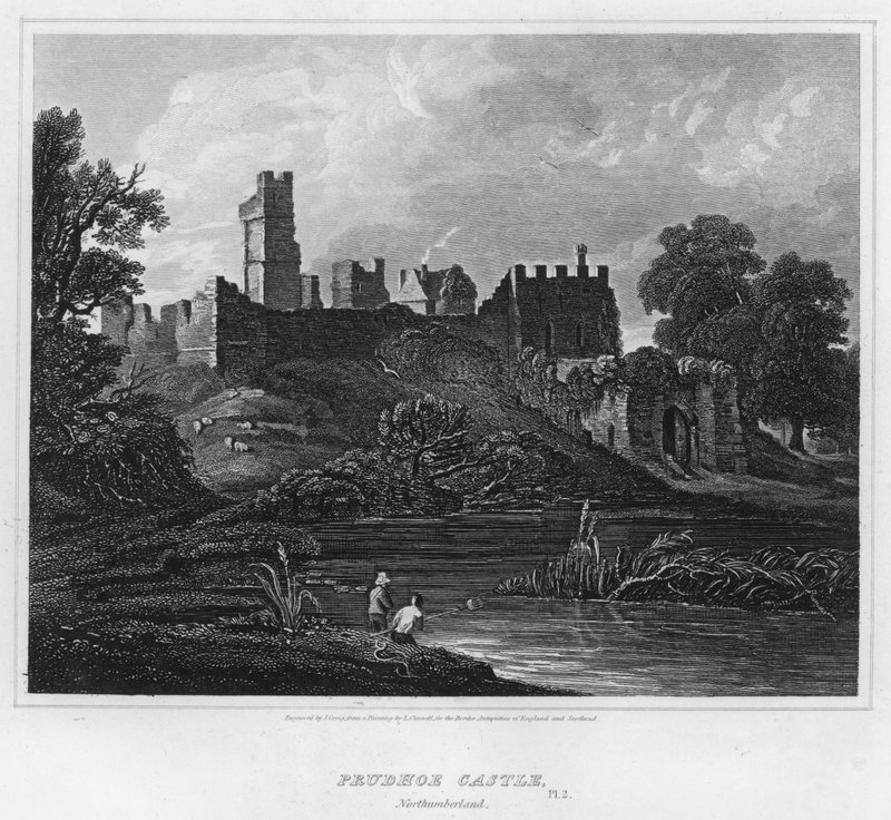 Prudhoe Kalesi, Northumberland (gravür) by Luke (after) Clennell