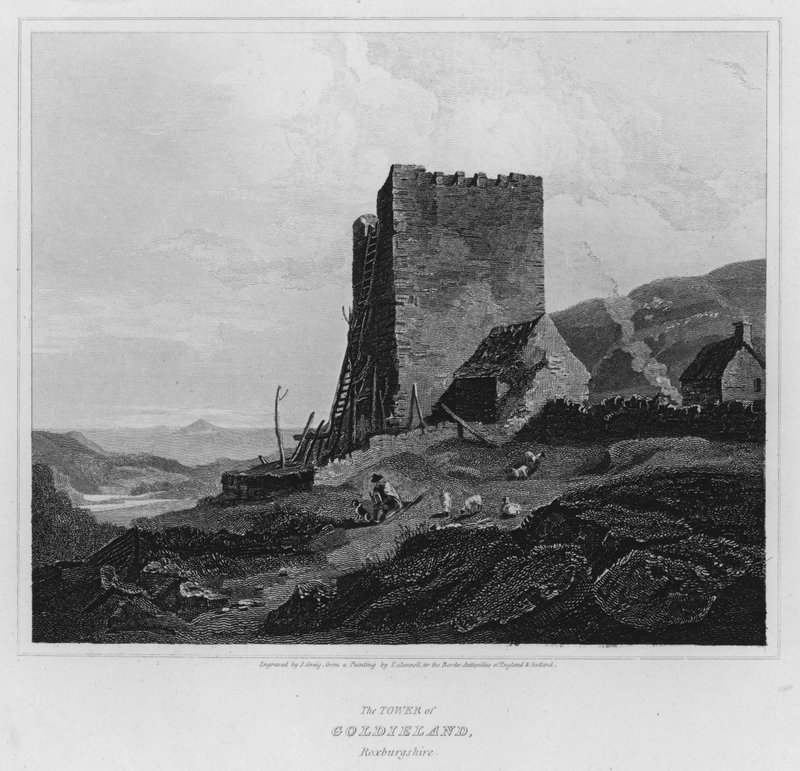 Goldieland Kulesi, Roxburgshire (gravür) by Luke (after) Clennell