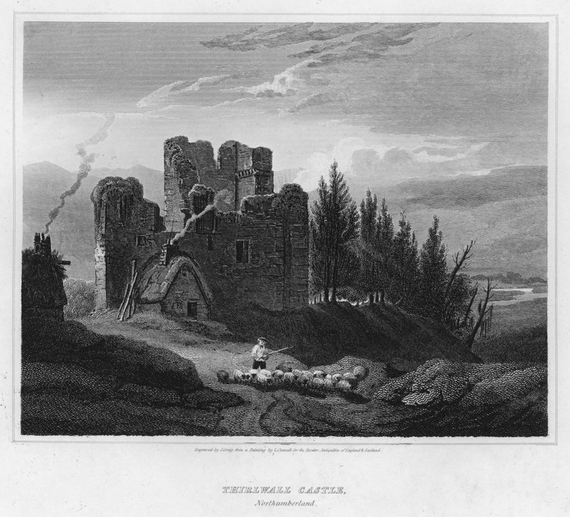 Thirlwall Kalesi, Northumberland (gravür) by Luke (after) Clennell