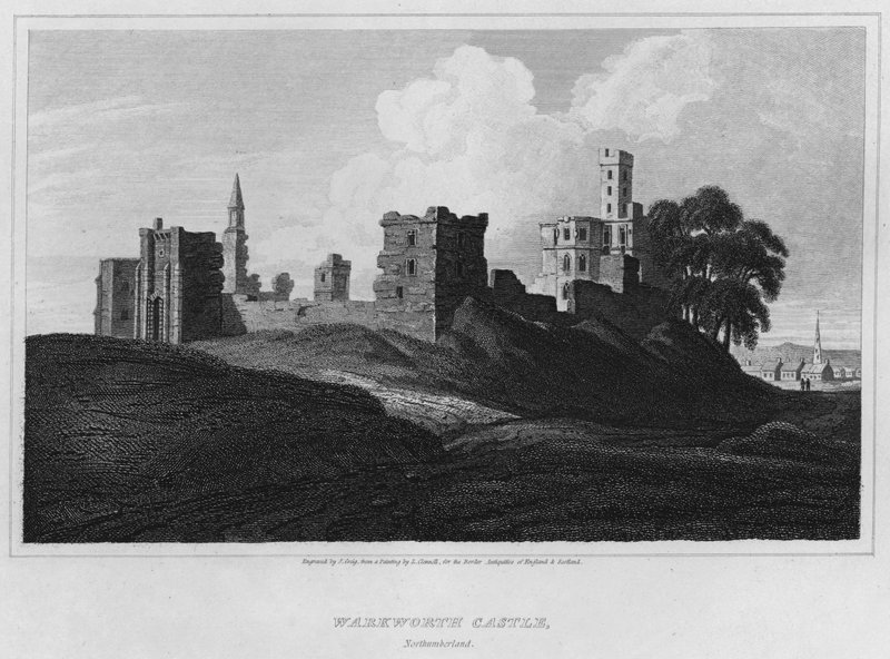 Warkworth Kalesi, Northumberland (gravür) by Luke (after) Clennell