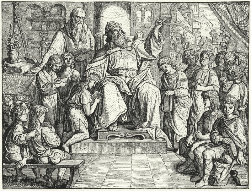 Charlemagne mahkemesinde çocuklara ders veriyor by Oskar Pletsch