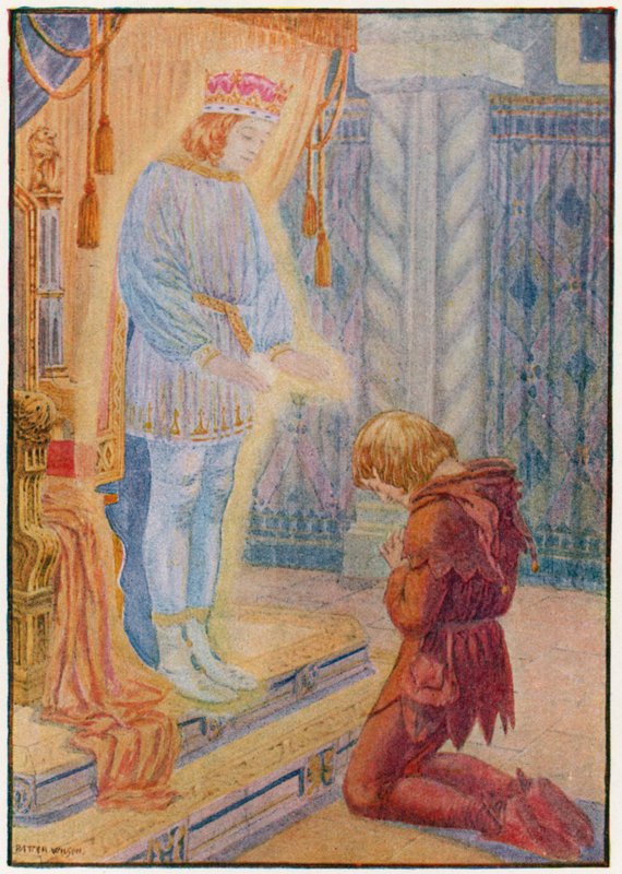 Robert dizlerinin üzerine çöktü (renkli litho) by Patten Wilson