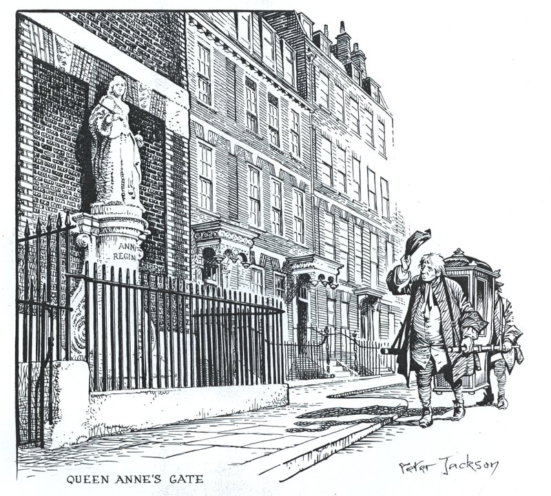 Kraliçe Anne Kapısı, Londra (kağıt üzerine mürekkep) by Peter Jackson