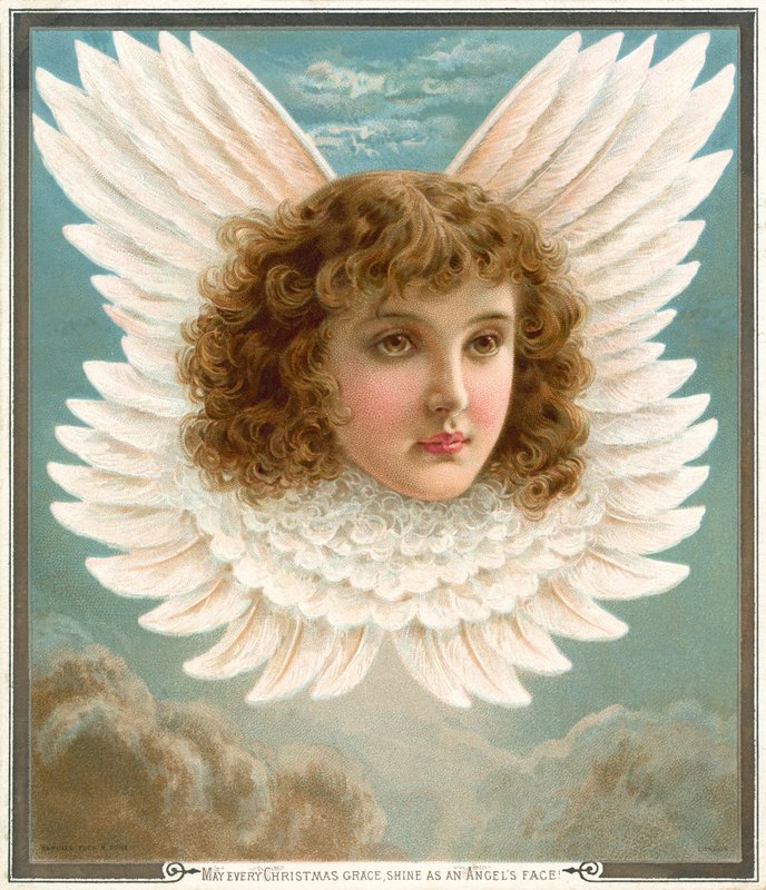 Melek kafası kanatlarda (chromolitho) by Rebecca Coleman