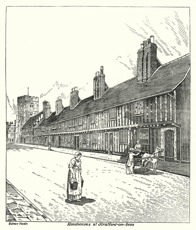 Stratford-on-Avon'daki imarethaneler (gravür) by Sidney Heath