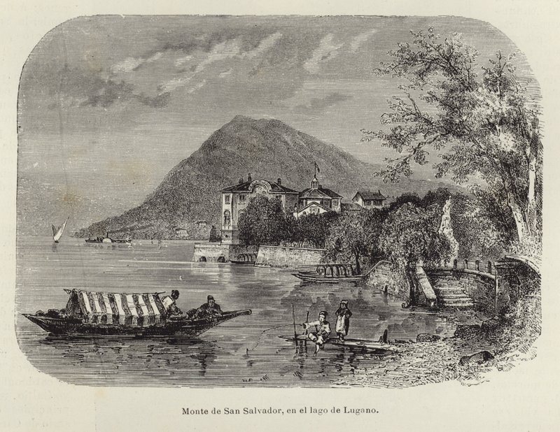 Lugano Gölü üzerinde Monte San Salvatore by Spanish School
