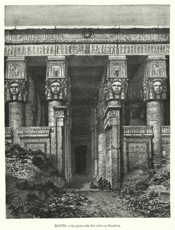 Hathor Tapınağı, Dendera, Mısır (lito) by Spanish School