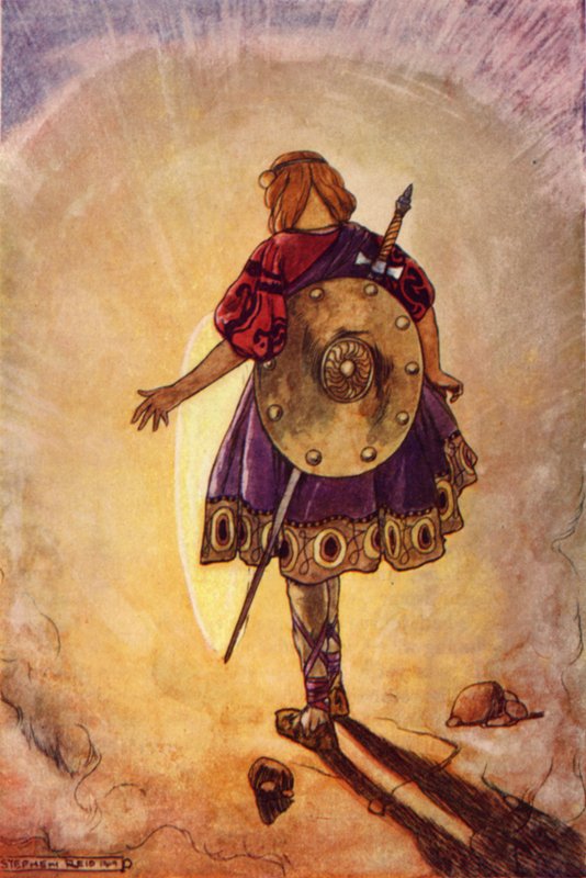 Cuchulain parlayan tekerleği takip ediyor (renkli taş) by Stephen Reid