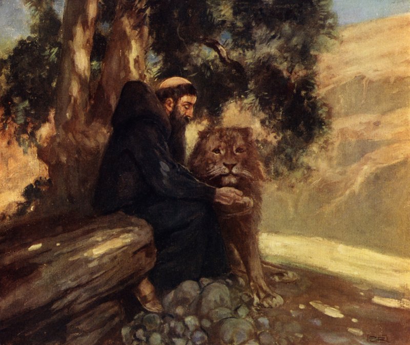 Aziz Jerome ve Aslan (renkli taş) by Stephen Reid