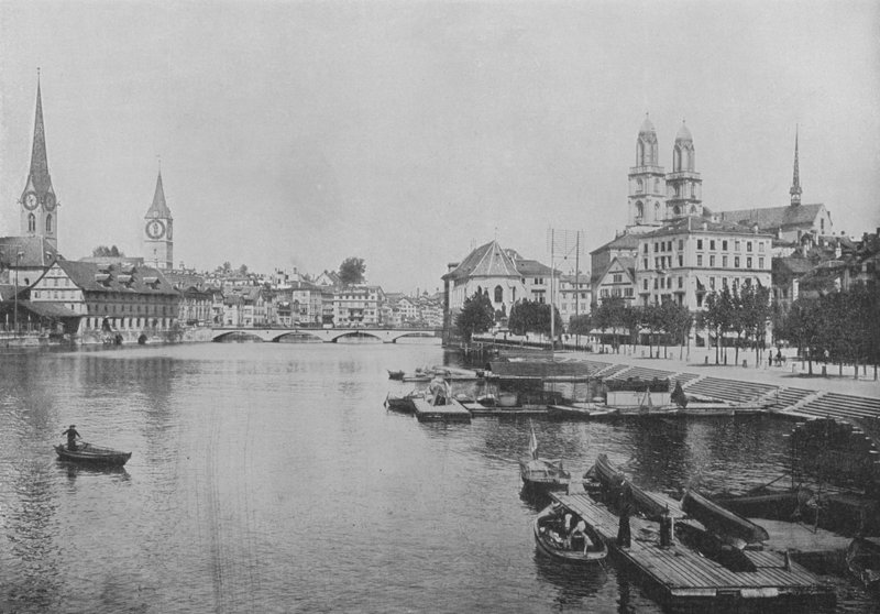 Zürih ve Limmat (s / b fotoğraf) by Swiss Photographer