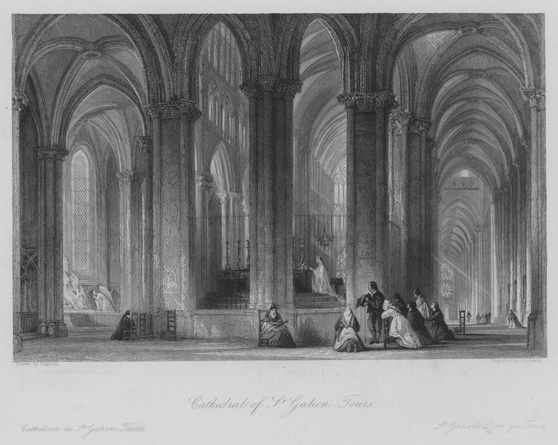 St Gatien Katedrali, Turlar (gravür) by Thomas (after) Allom