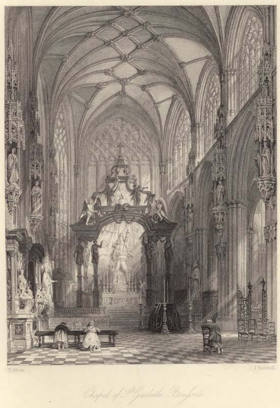 Aziz Gudula Şapeli, Brüksel (gravür) by Thomas (after) Allom