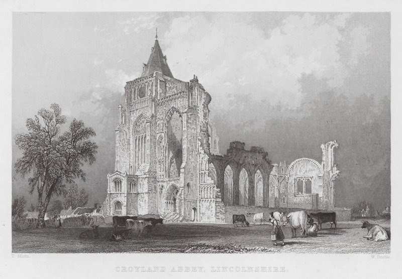 Croyland Abbey, Lincolnshire (engraving) by Thomas (after) Allom