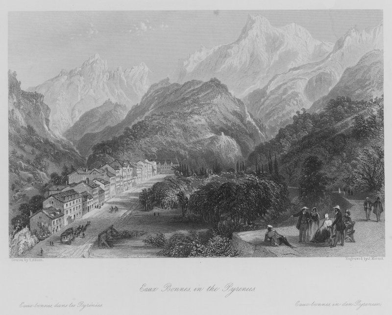 Eaux Bonnes, Pirenelerde (gravür) by Thomas (after) Allom
