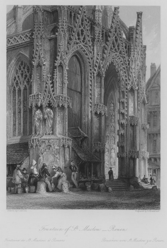 St Maclou Çeşmesi, Rouen (gravür) by Thomas (after) Allom