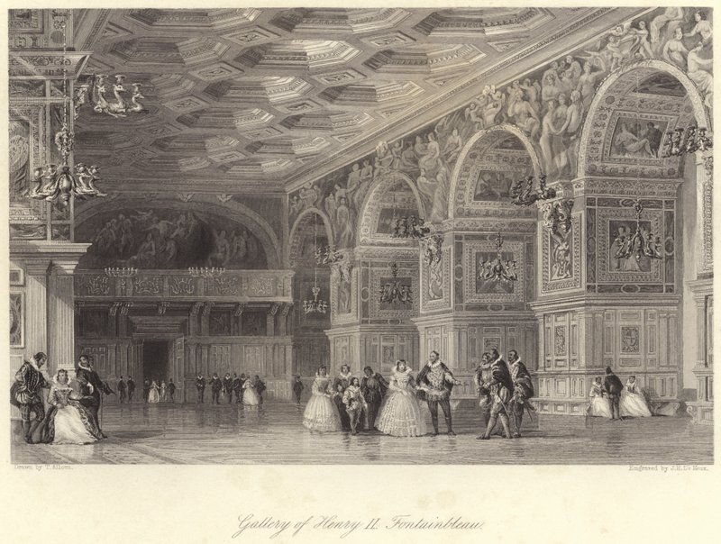 Henry II Fontainebleau Galerisi (gravür) by Thomas (after) Allom