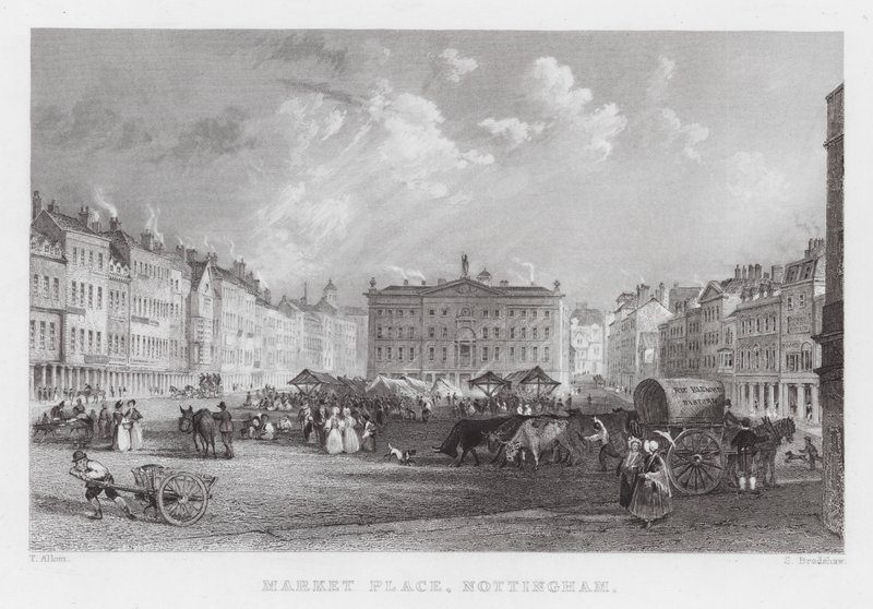 Pazar Yeri, Nottingham (gravür) by Thomas (after) Allom