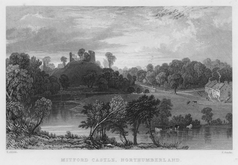 Mitford Kalesi, Northumberland (gravür) by Thomas (after) Allom