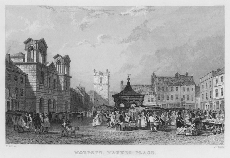 Morpeth, Pazar Yeri (gravür) by Thomas (after) Allom