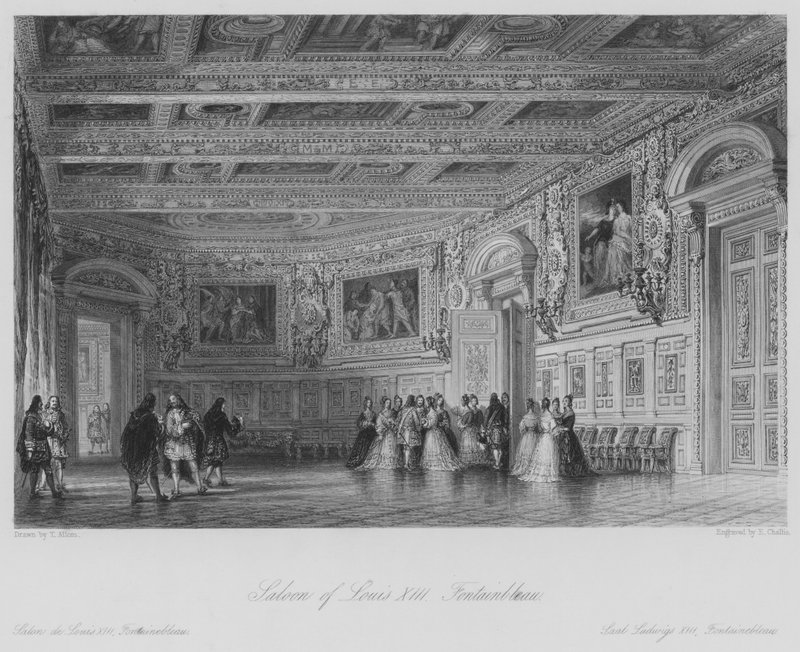 Louis XIII Salonu, Fontainbleau (gravür) by Thomas (after) Allom