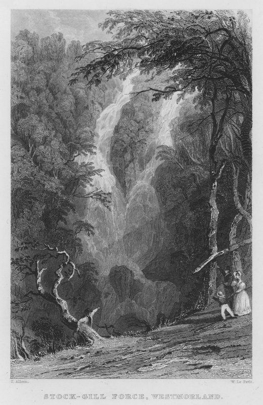 Stock-Gill Force, Westmorland (gravür) by Thomas (after) Allom