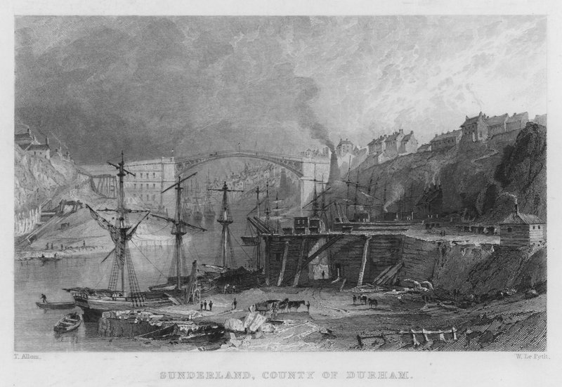 Sunderland, Durham İlçesi (gravür) by Thomas (after) Allom