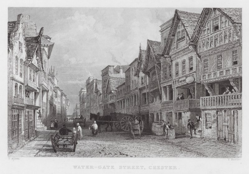 Water-Gate Caddesi, Chester (gravür) by Thomas (after) Allom